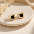 Black & Pearl Gold Stud Earrings
