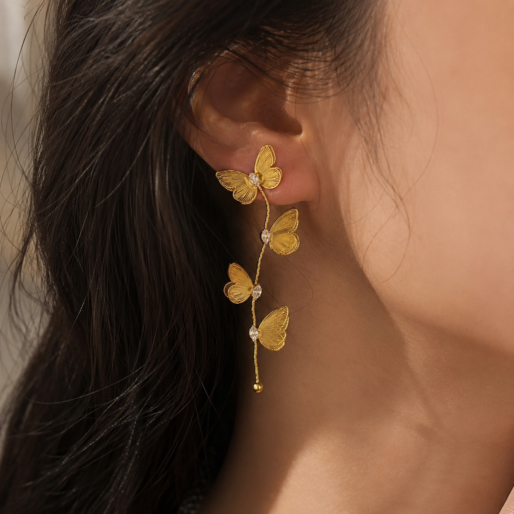 Golden Butterfly Drop Earrings