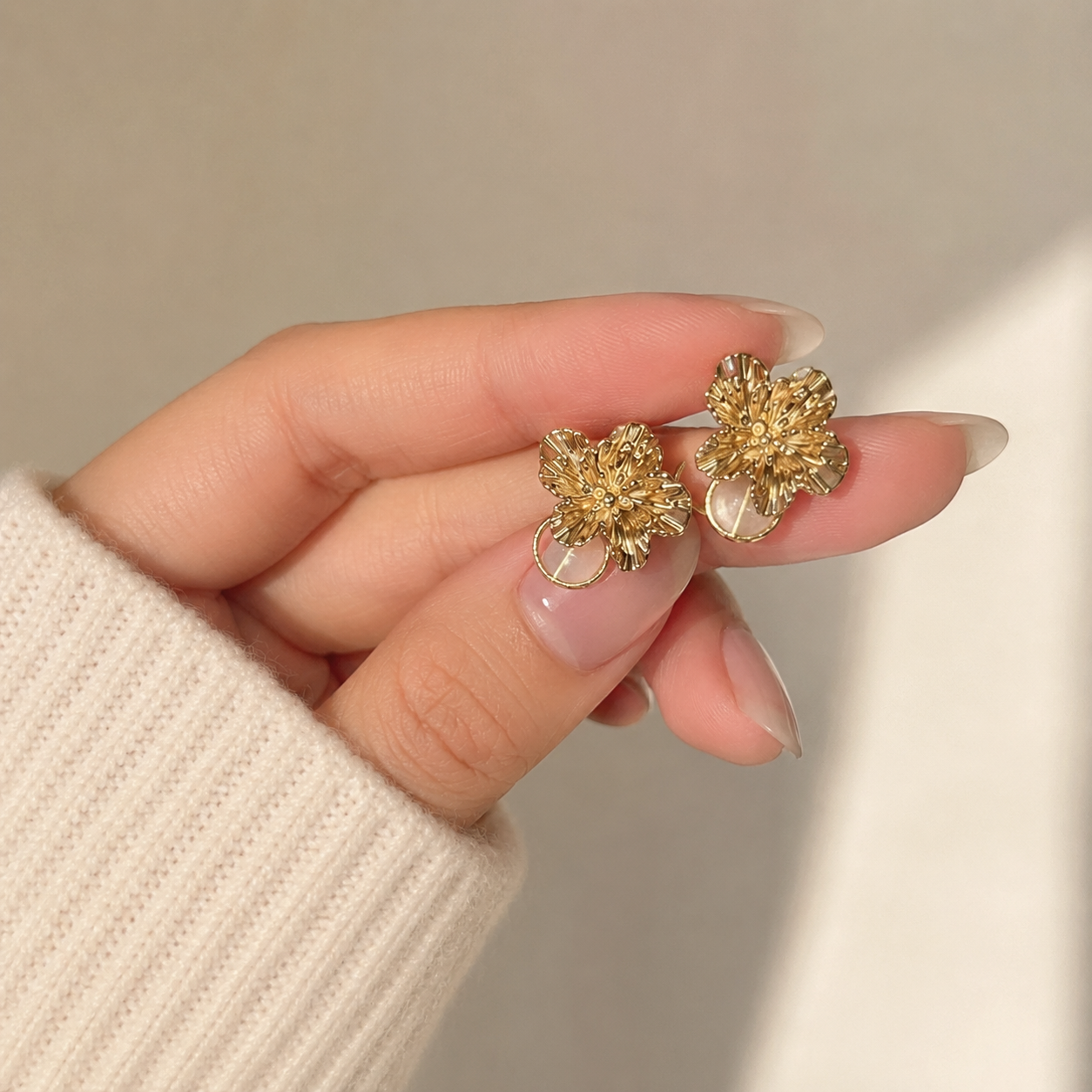 Golden Floral Stud Earrings
