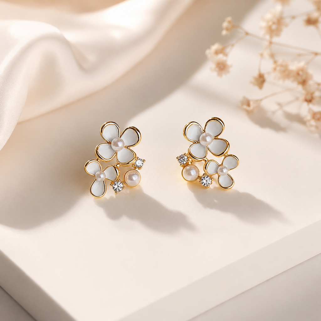 Pearl Floral Stud Earrings