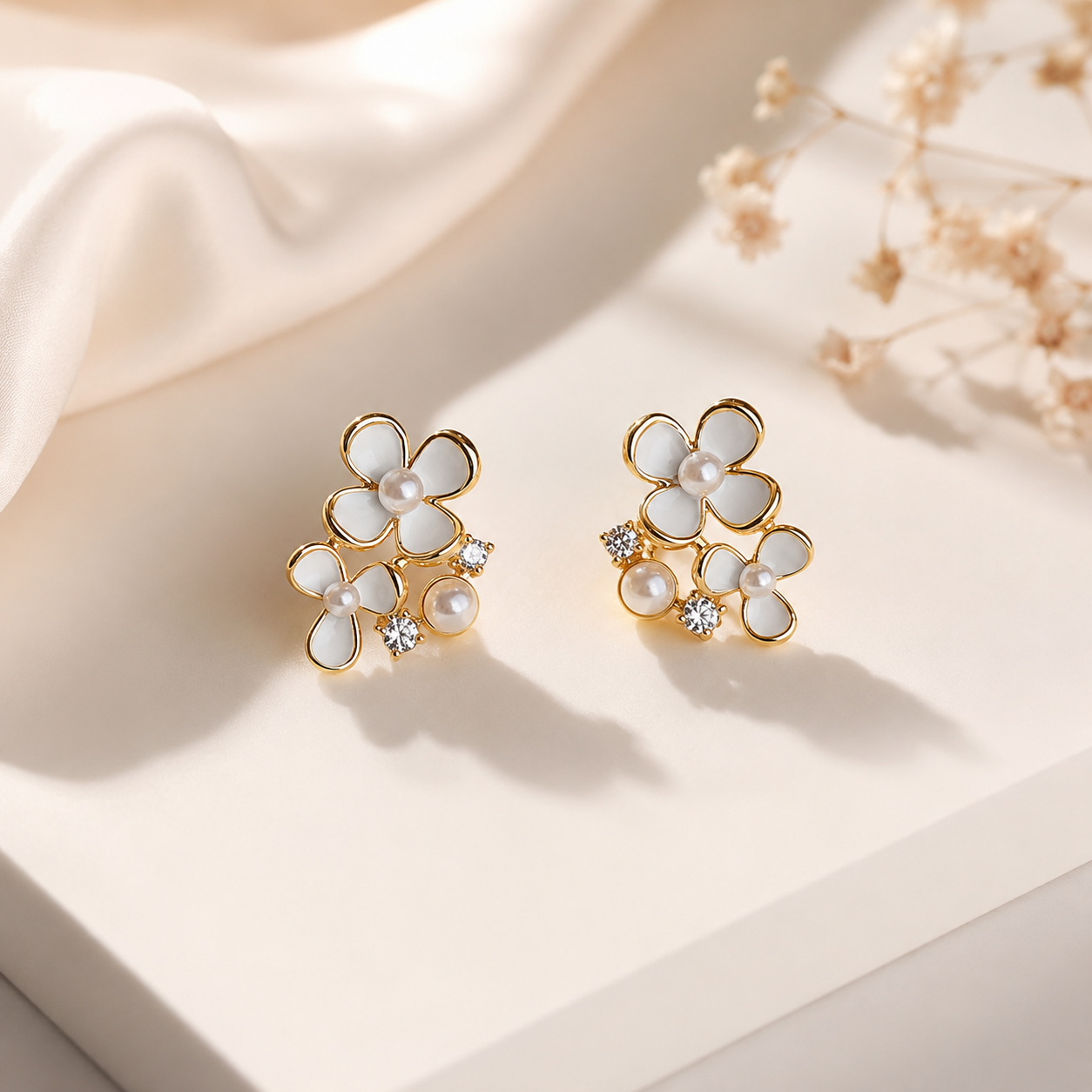 Pearl Floral Stud Earrings
