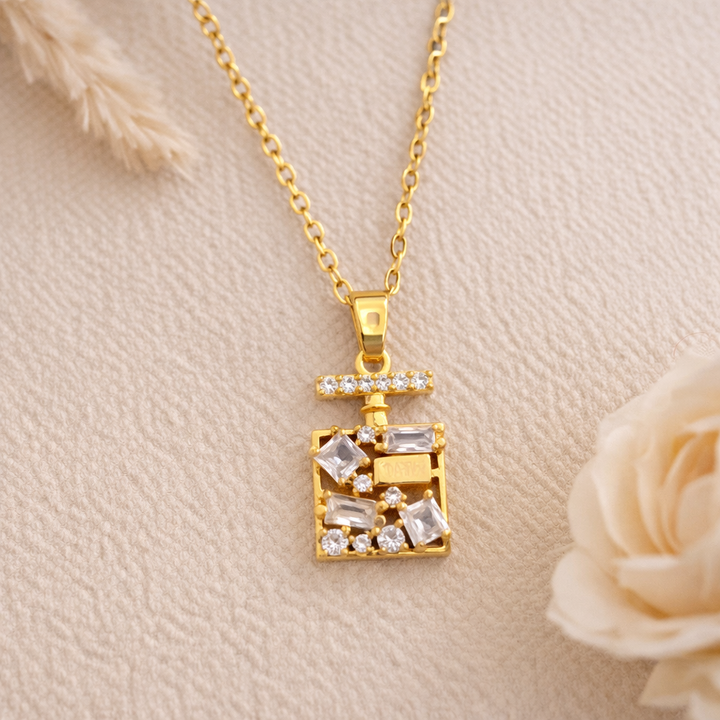 Golden Elixir Perfume Bottle Charm Necklace