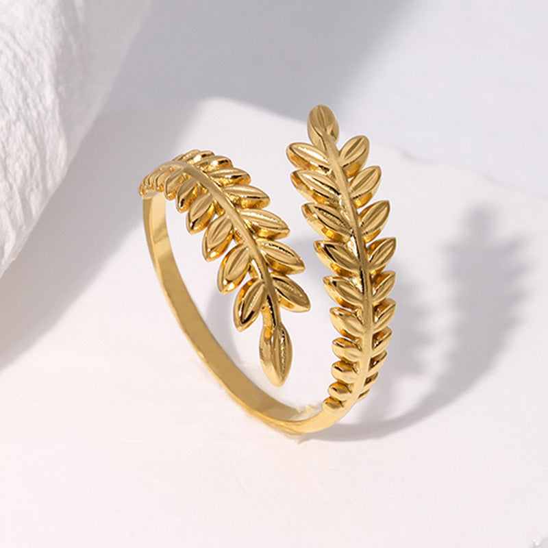 Golden Laurel Leaf Open Band Ring