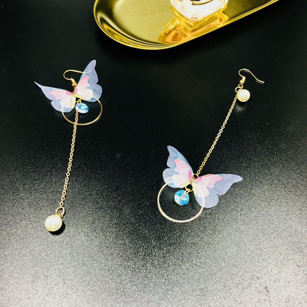 Flutterloop Butterfly Drop Earrings with Pearls and Crystal Charms