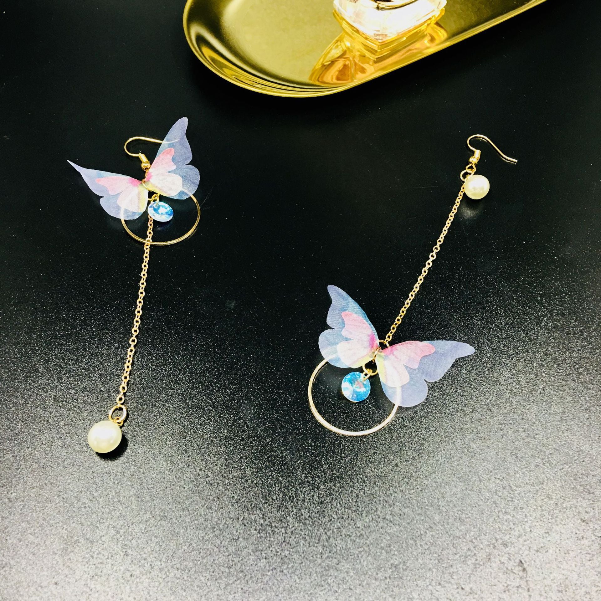 Flutterloop Butterfly Drop Earrings with Pearls and Crystal Charms