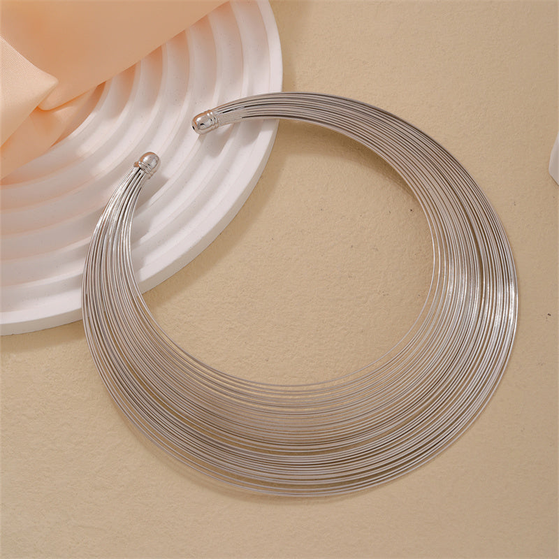 Layered Rhodium Statement Collar Necklace