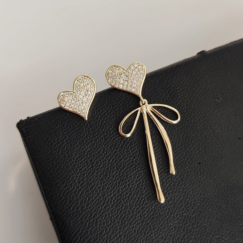 Alloy Rhinestones Heart Duo Asymmetric Stud and Drop Earrings