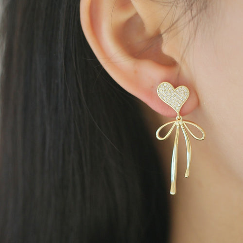 Alloy Rhinestones Heart Duo Asymmetric Stud and Drop Earrings