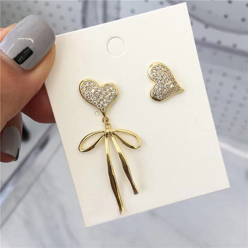 Alloy Rhinestones Heart Duo Asymmetric Stud and Drop Earrings