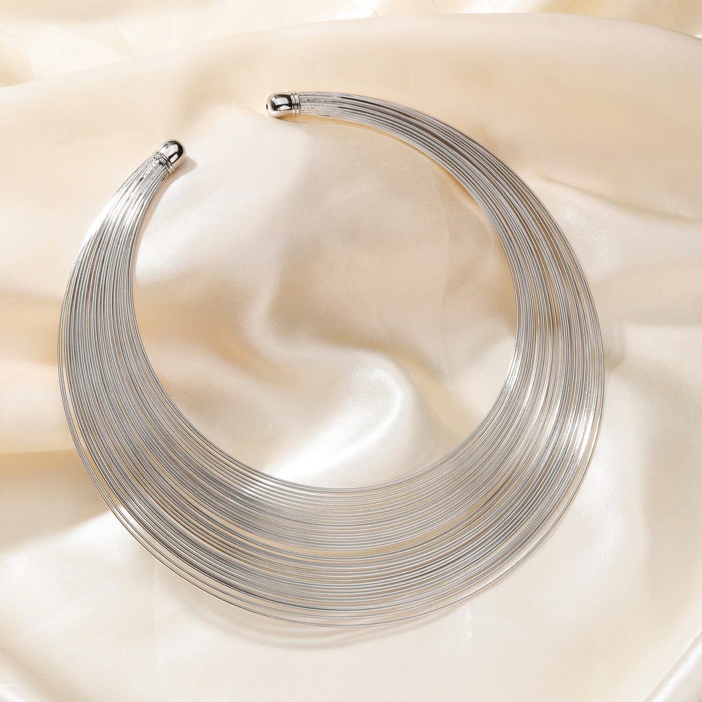 Layered Rhodium Statement Collar Necklace