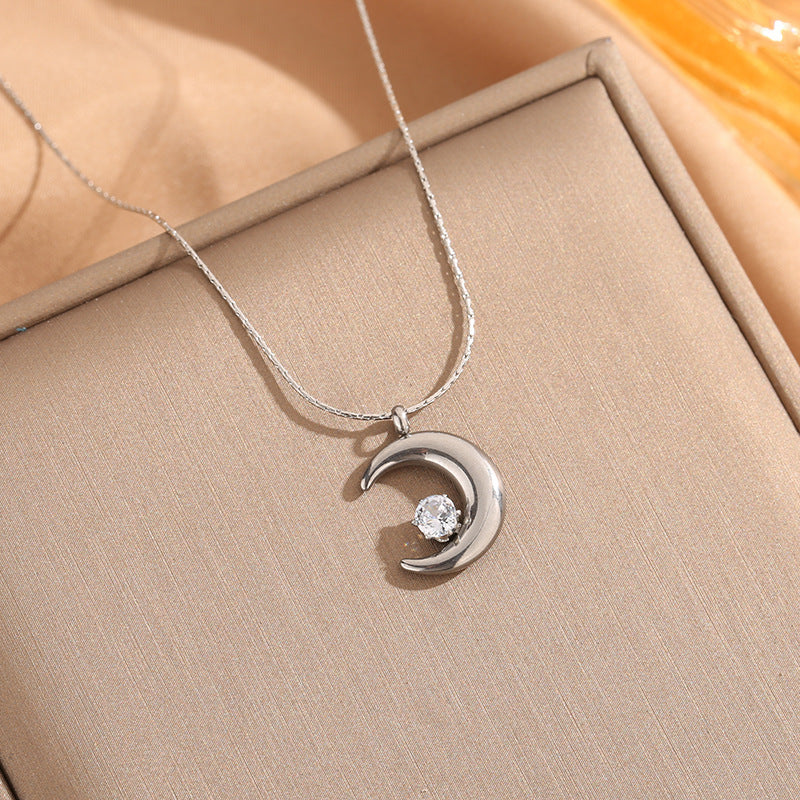 Zircon Crescent Moon Pendant Necklace