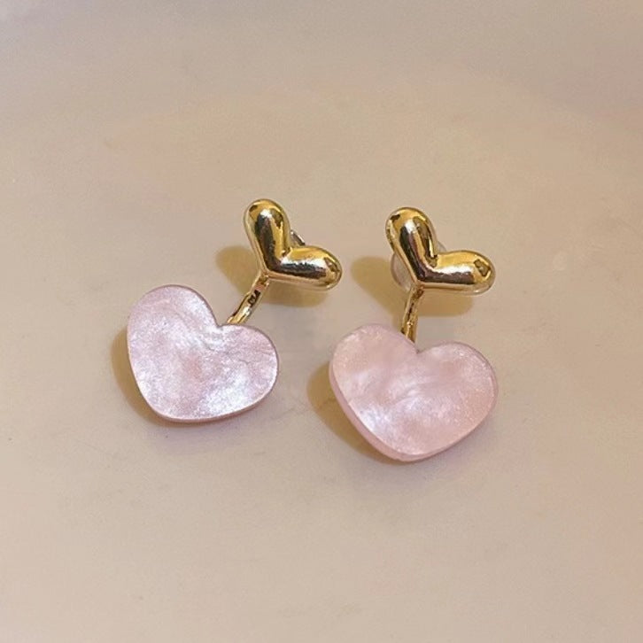 Sweetheart Shell Drop Earrings in Blush Pink and Gold