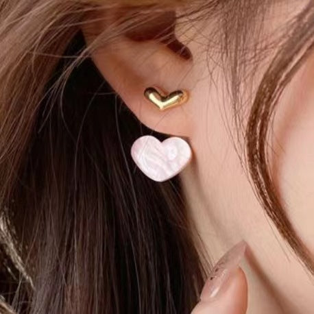 Sweetheart Shell Drop Earrings in Blush Pink and Gold