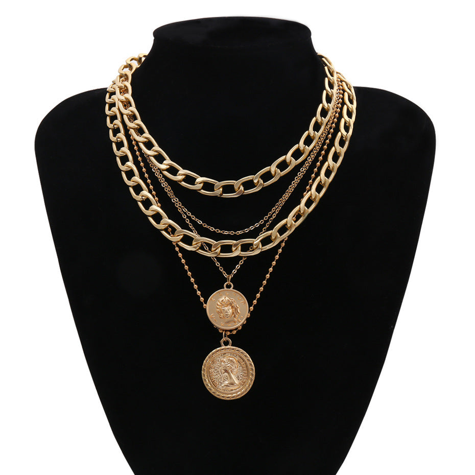 Hip-Hop Coin Pendant Multi-Layer Chain Necklace
