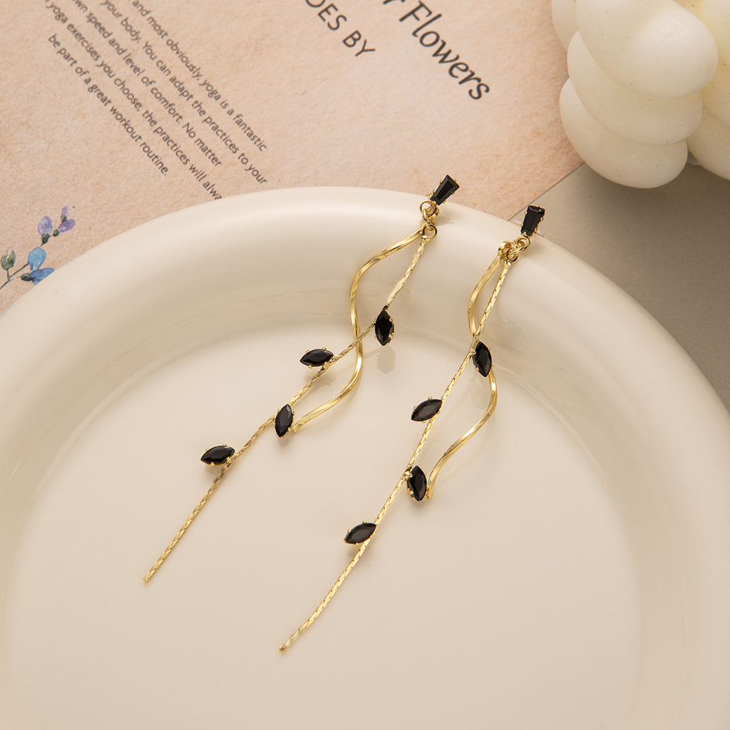 Rosé Leaf Vine Drop Earrings in Gold Plated Copper