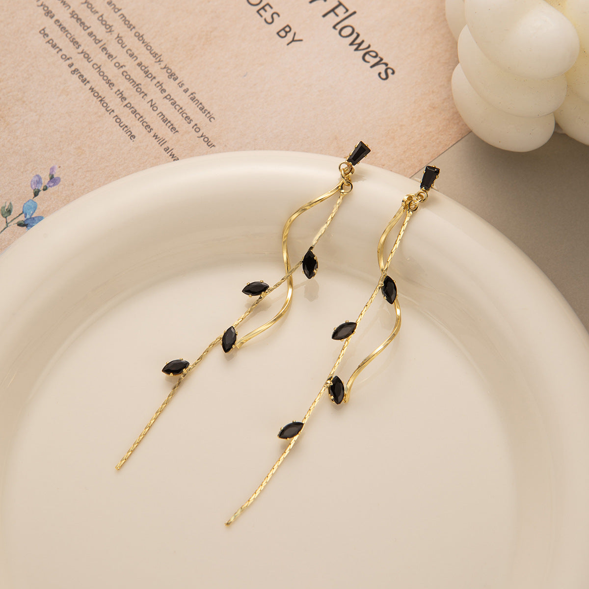 Rosé Leaf Vine Drop Earrings in Gold Plated Copper