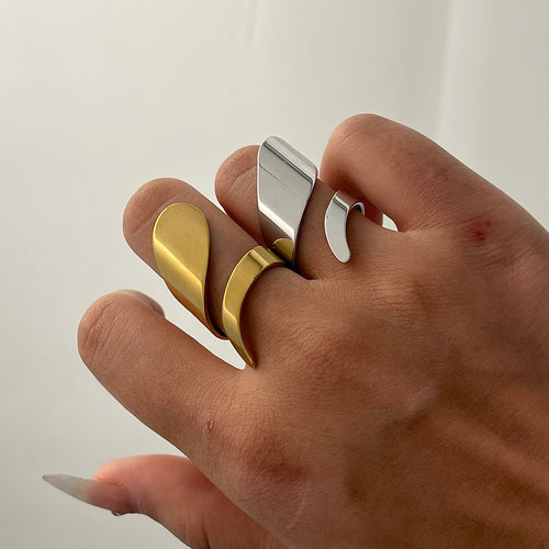 18K Gold Plated Asymmetric Wave Adjustable Statement Ring