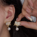 Bow Knot Pearl Drop Earrings with Rhinestone