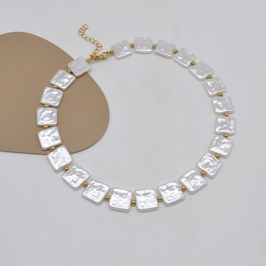 Square Baroque Pearl Necklace with Gold Tone Chain