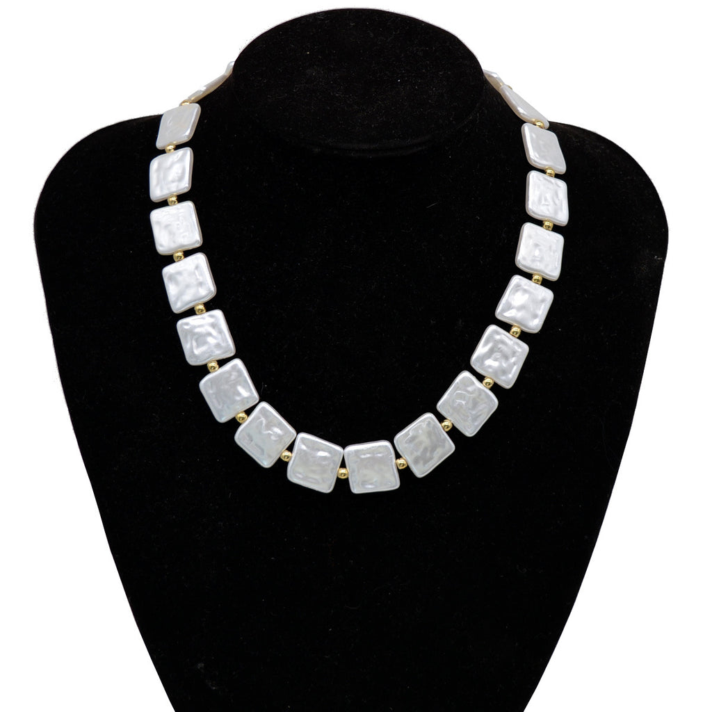 Square Baroque Pearl Necklace with Gold Tone Chain
