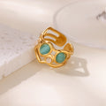 Asymmetric Gold Statement Ring with Turquoise & Opal Tones