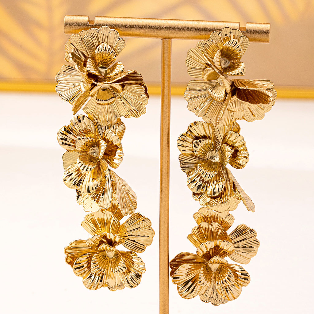 Desert Bloom Gold Plated Floral Danglers