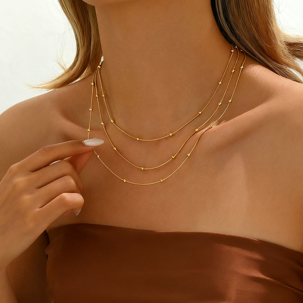 Gold Beaded Lockbone Chain Necklace
