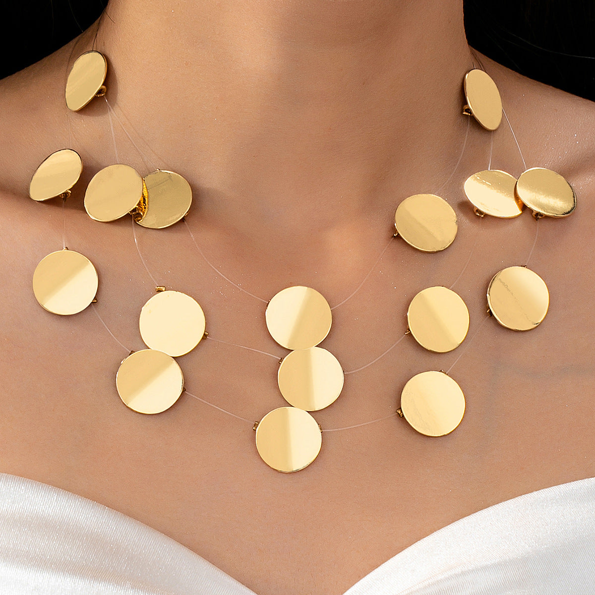 Elegant Gold Disc Layered Necklace