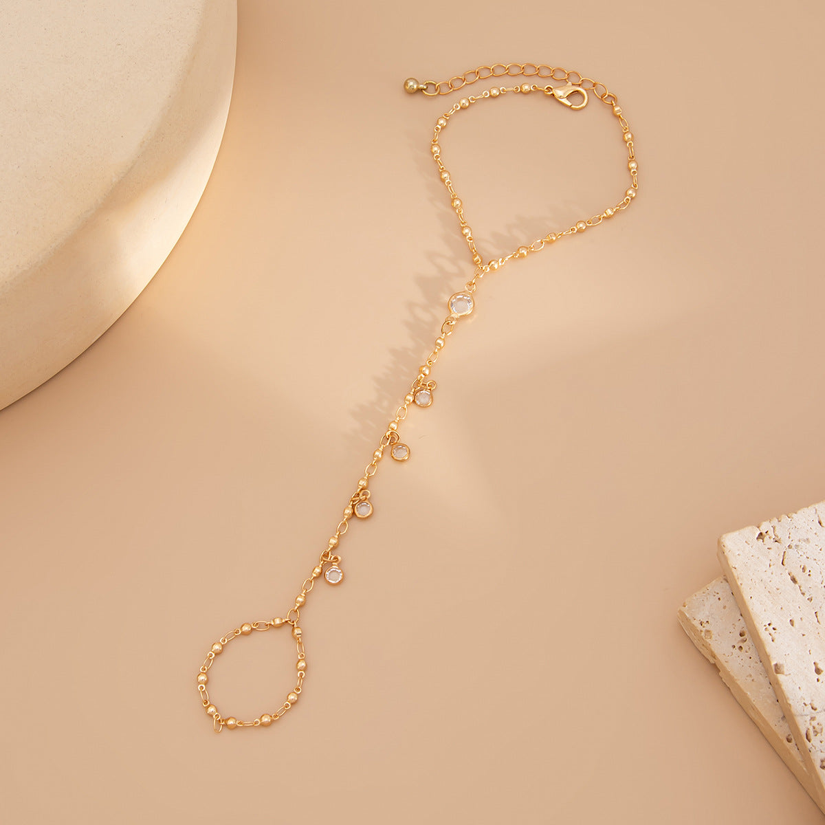 Crystal Drop Gold Finger Chain Bracelet