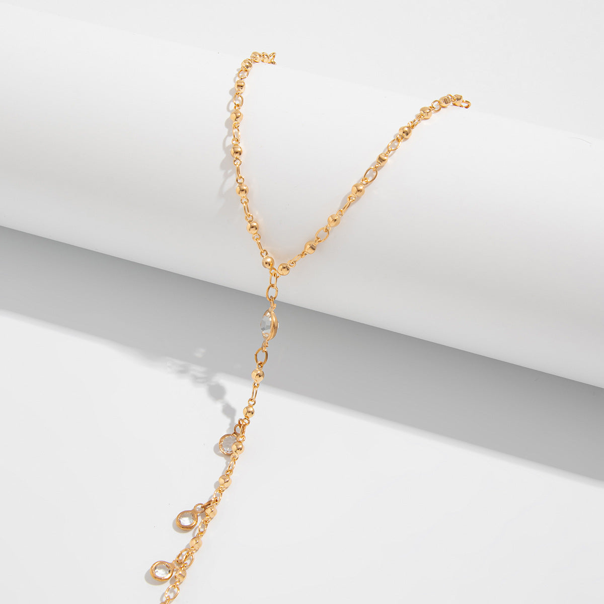 Crystal Drop Gold Finger Chain Bracelet
