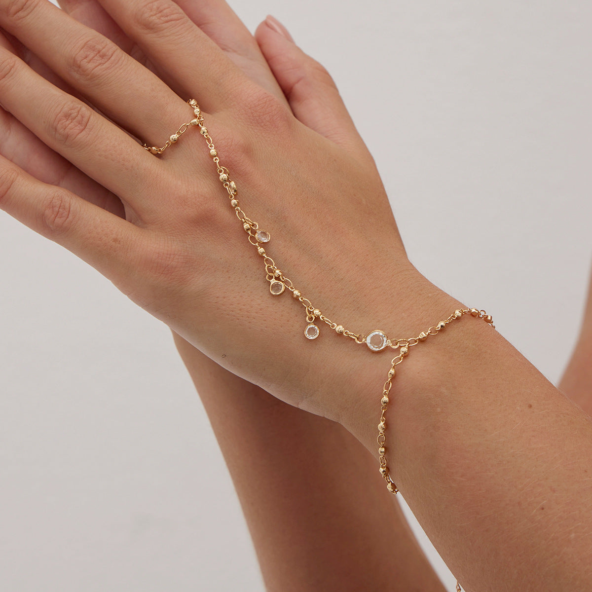 Crystal Drop Gold Finger Chain Bracelet