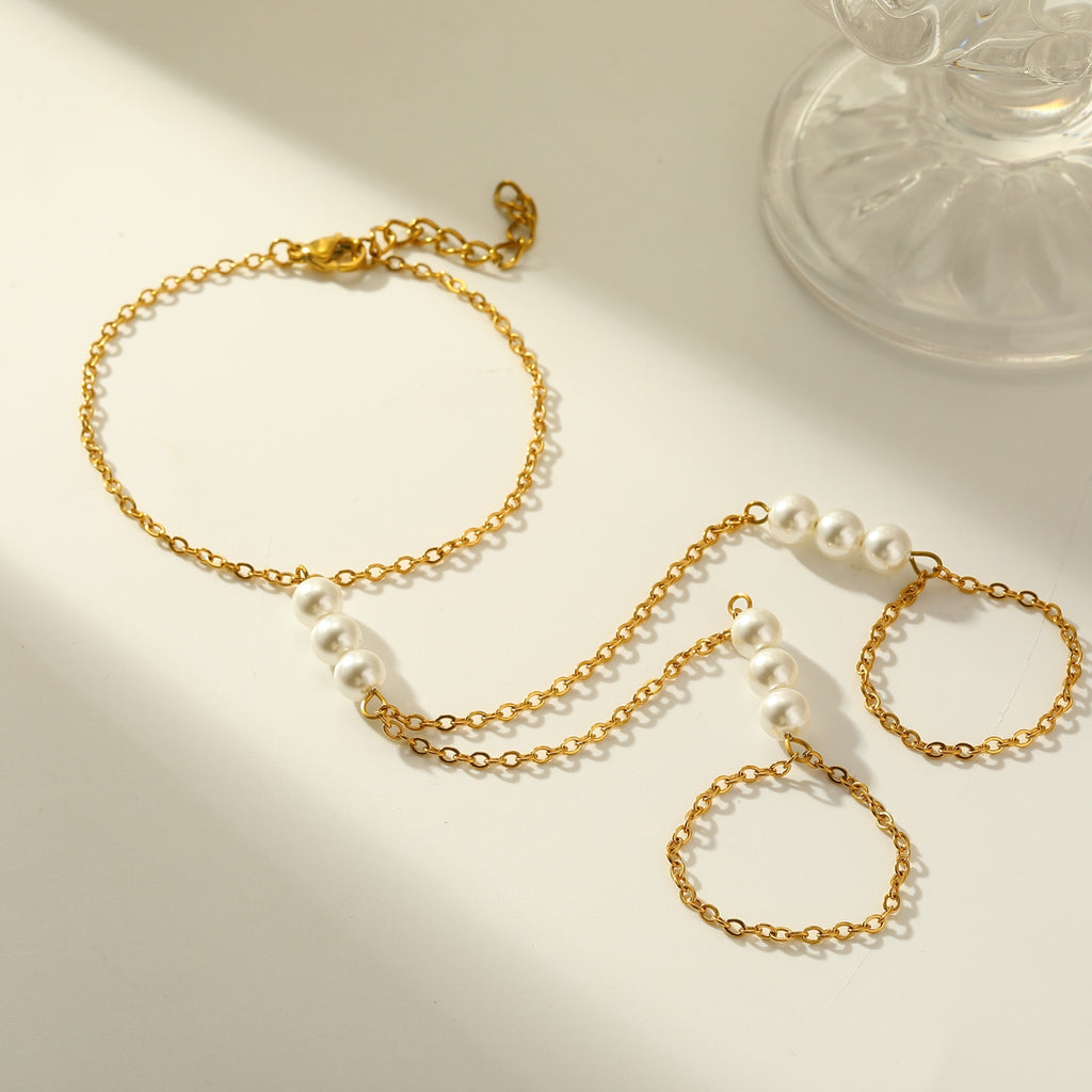 Golden Pearl Twin Hand Chain