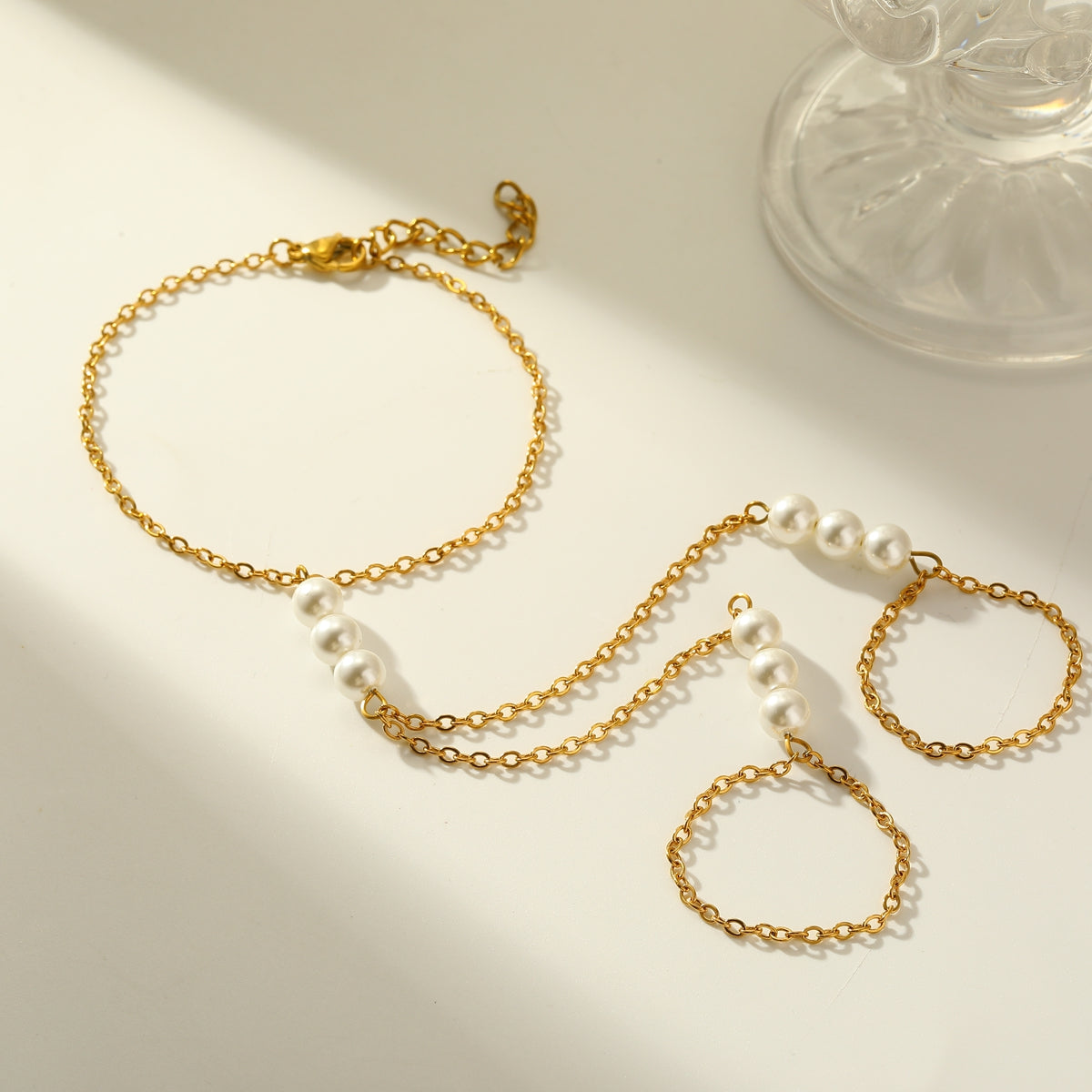 Golden Pearl Twin Hand Chain