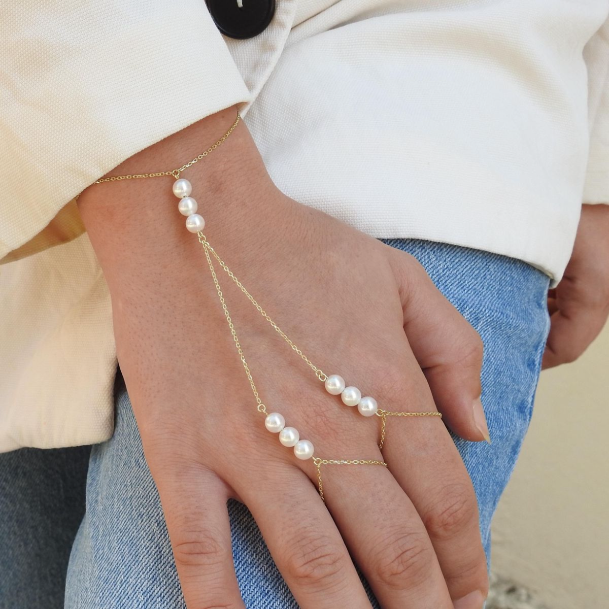 Golden Pearl Twin Hand Chain