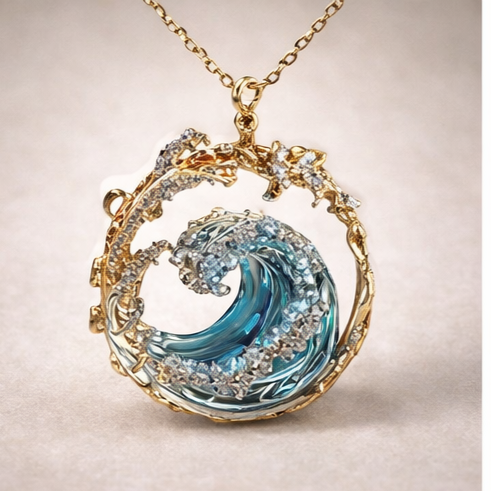 Aqua Tide Crystal Wave Necklace and Earrings Set