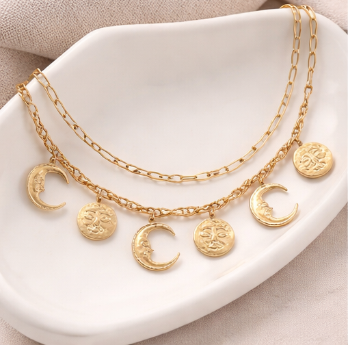Golden Moon Muse Layered Statement Necklace