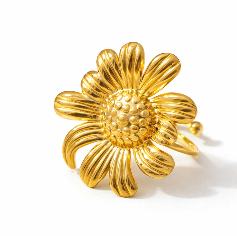 Golden Daisy Brass Statement Ring