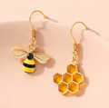 Honeybee and Honeycomb Mismatched Drop Earrings