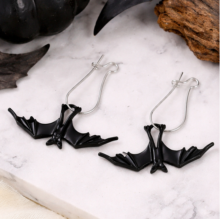 Midnight Flutter Bat Drop Earrings