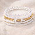 Golden Tide White Beaded Bracelet Stack
