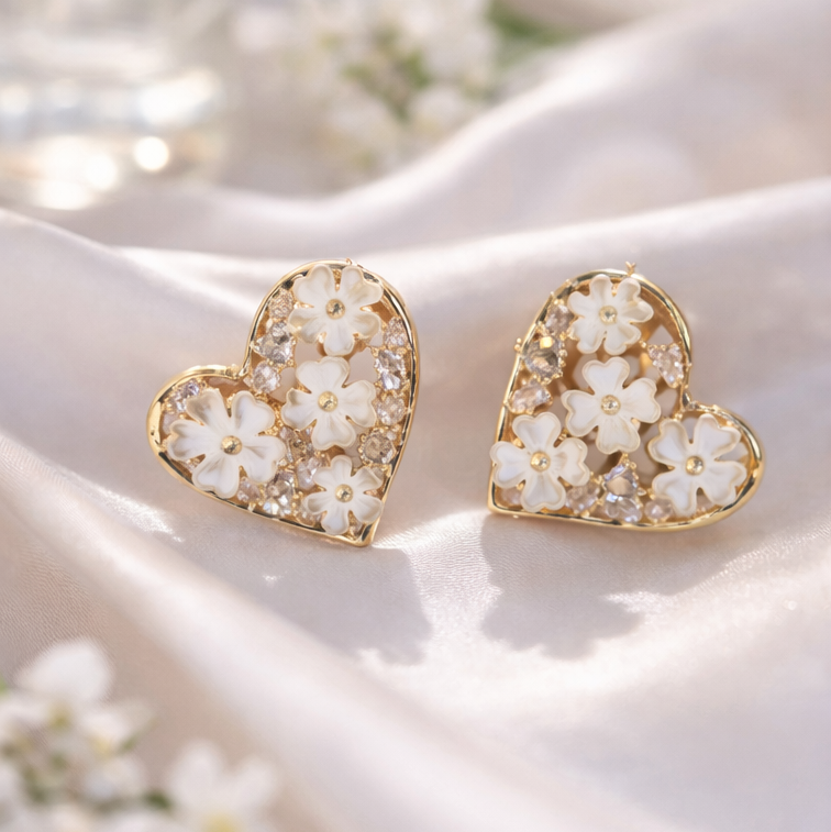 Blooming Heart Crystal Studs