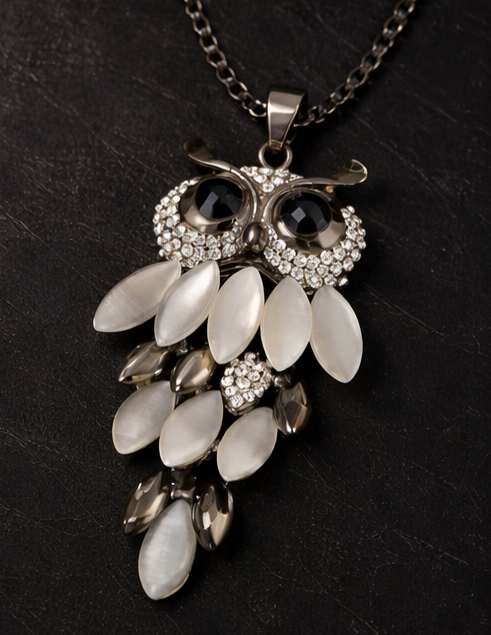 Midnight Owl Crystal Statement Necklace