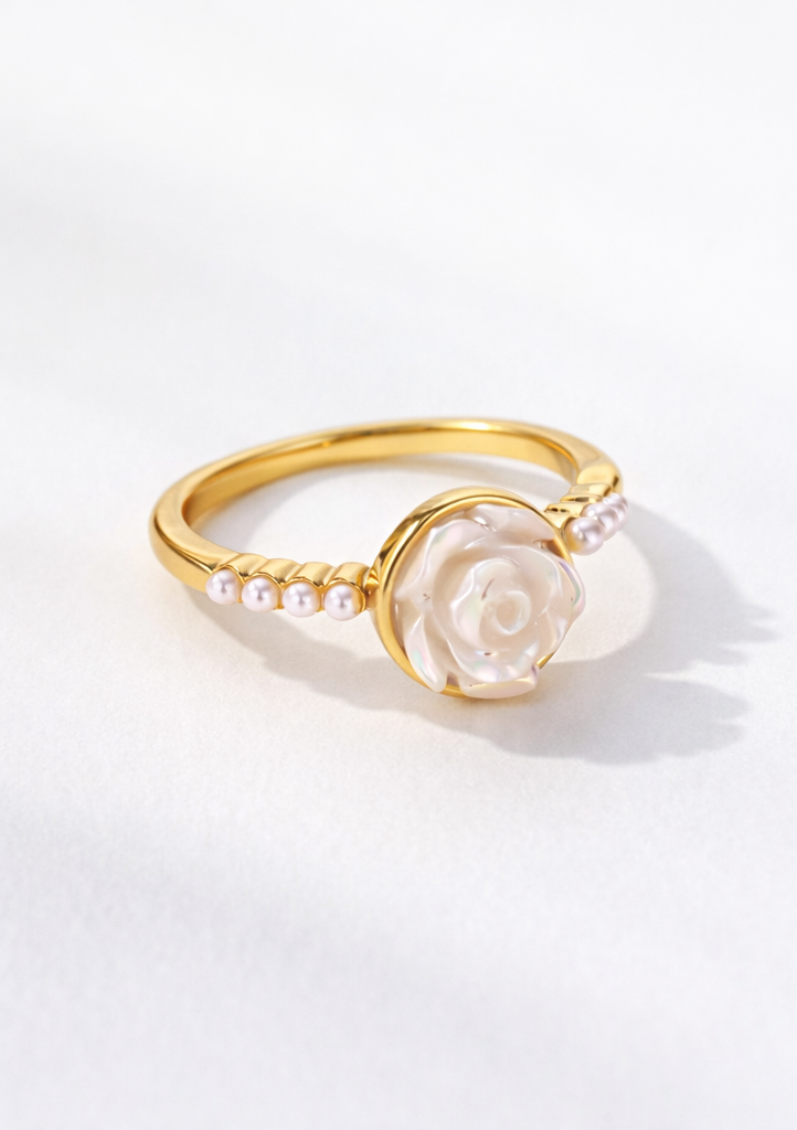 Golden Pearl Rose Adjustable Ring