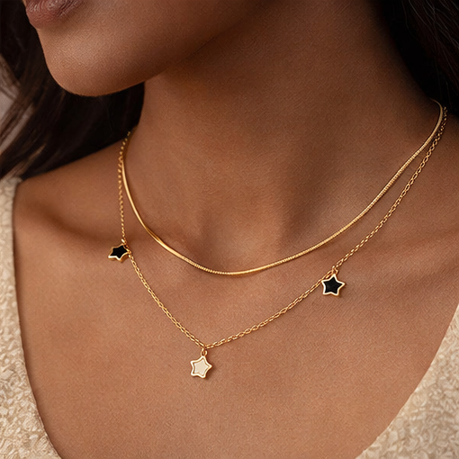 Starlit Duo Real Gold Plated Double Layer Star Necklace