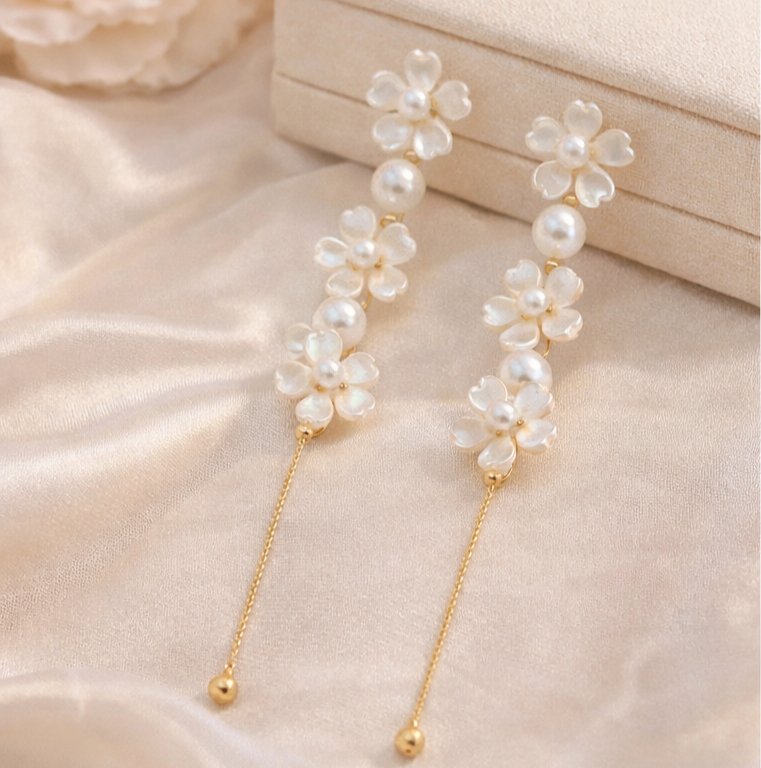 Floral Pearl Drop Earrings