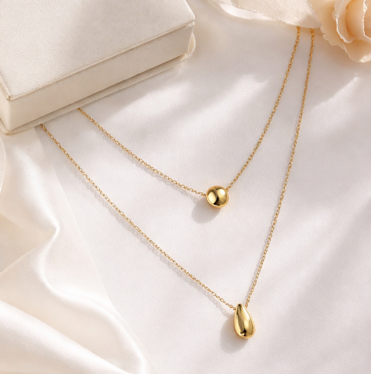 Golden Duo Drop Layered Necklace