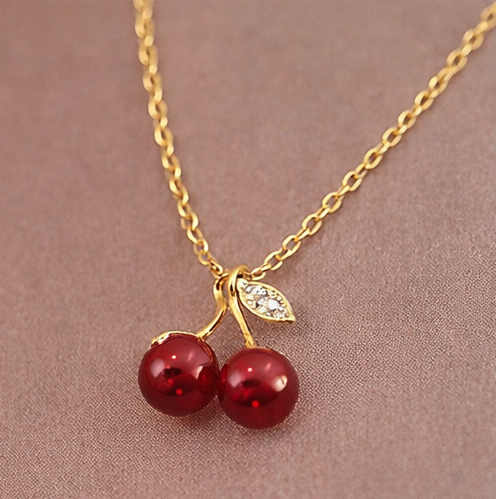 Cherry Kiss Gold Pendant Necklace