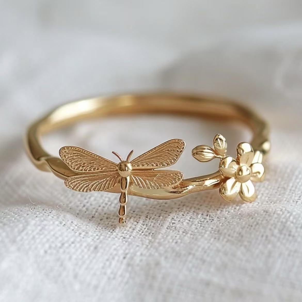 Golden Dragonfly Bloom Ring