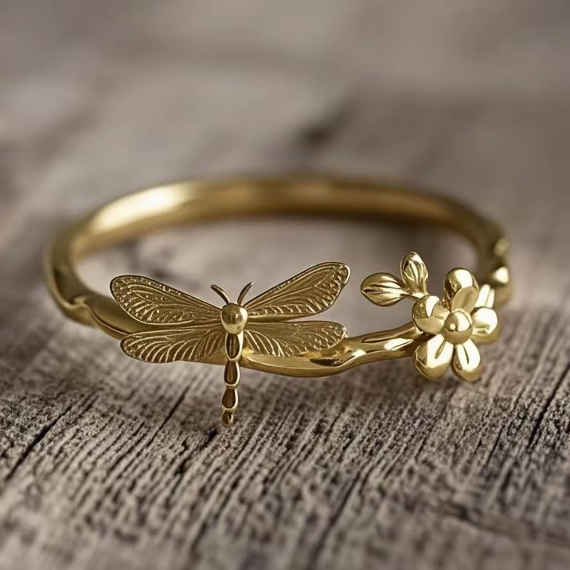Golden Dragonfly Bloom Ring