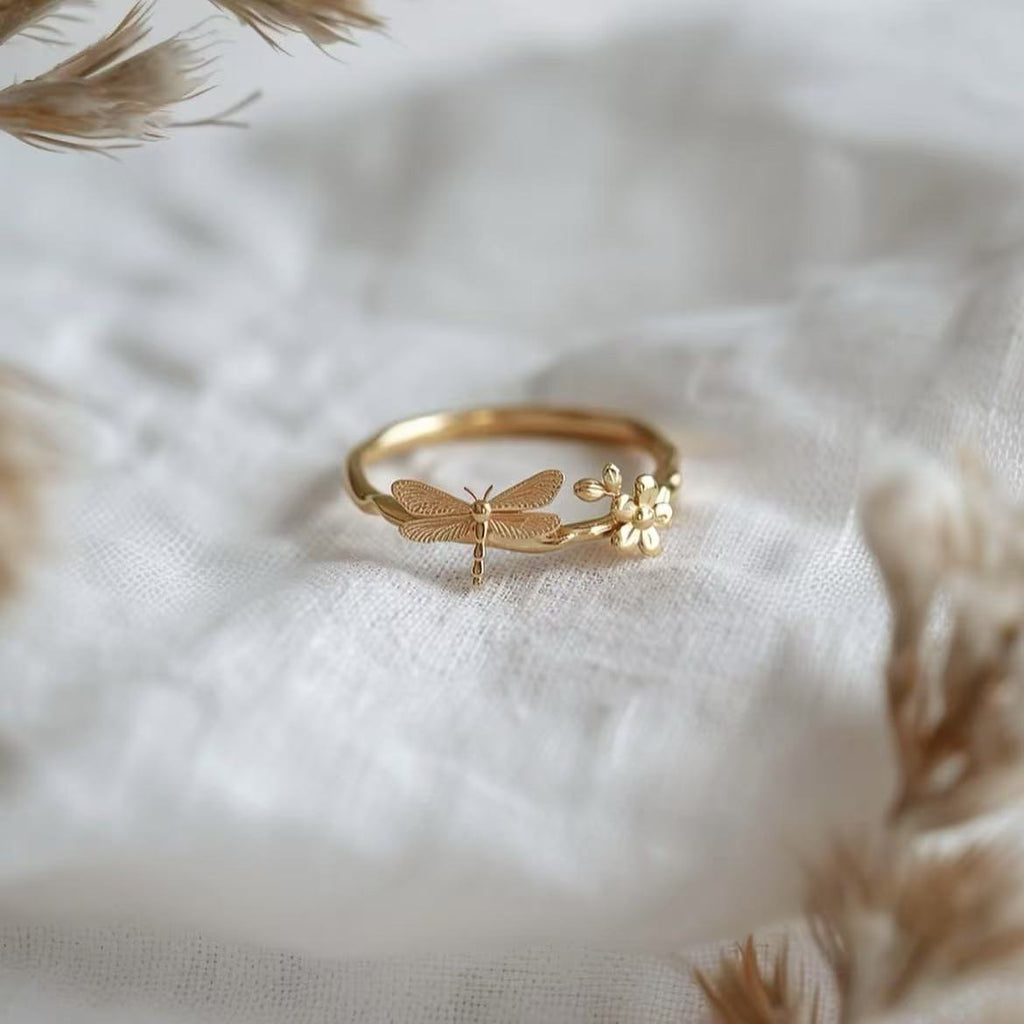 Golden Dragonfly Bloom Ring
